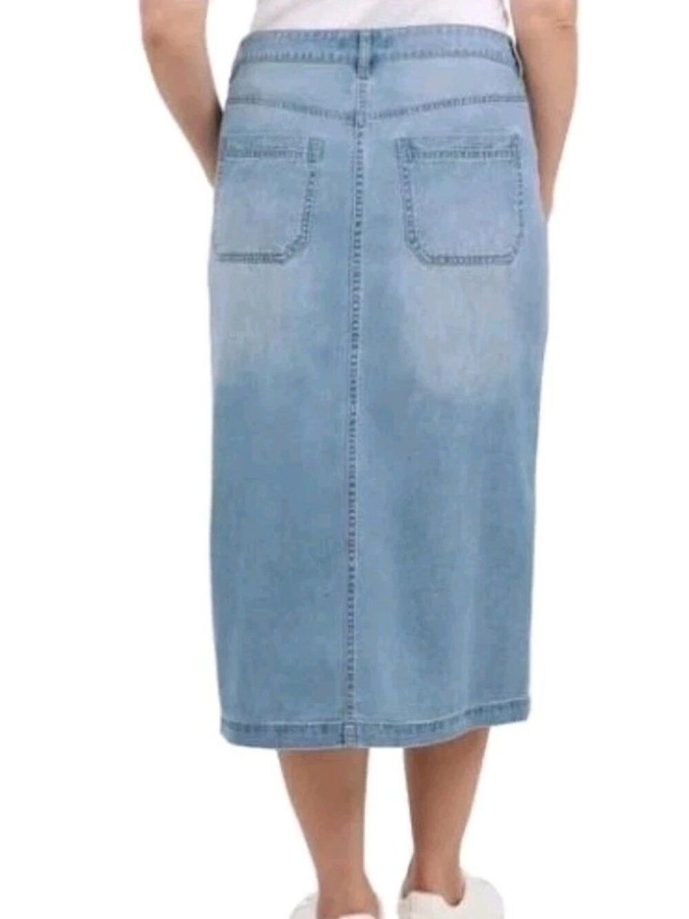 NWT Wrangler Women's 4 Chambray Midi Skirt Light Blue Button Front - Picture 2 of 13
